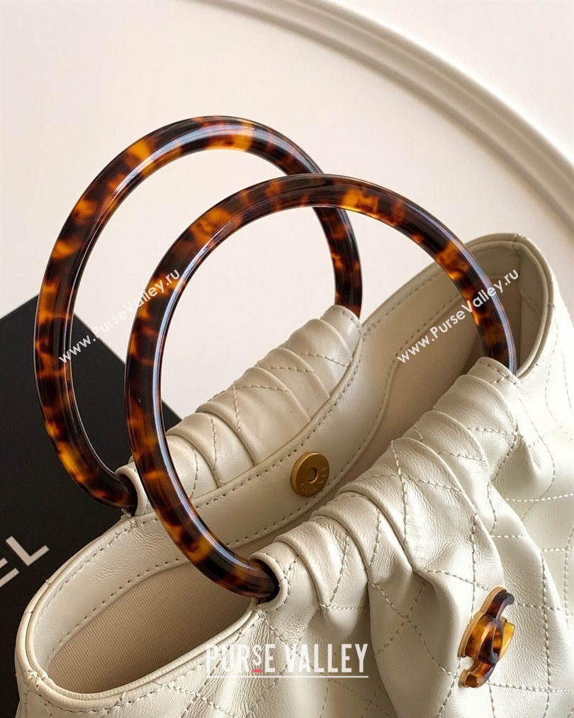 Chanel Calfskin Leather Turtoise-Shell Effect Top Handle Hobo Bag White 2026 AS6010 (yezi-260203066)