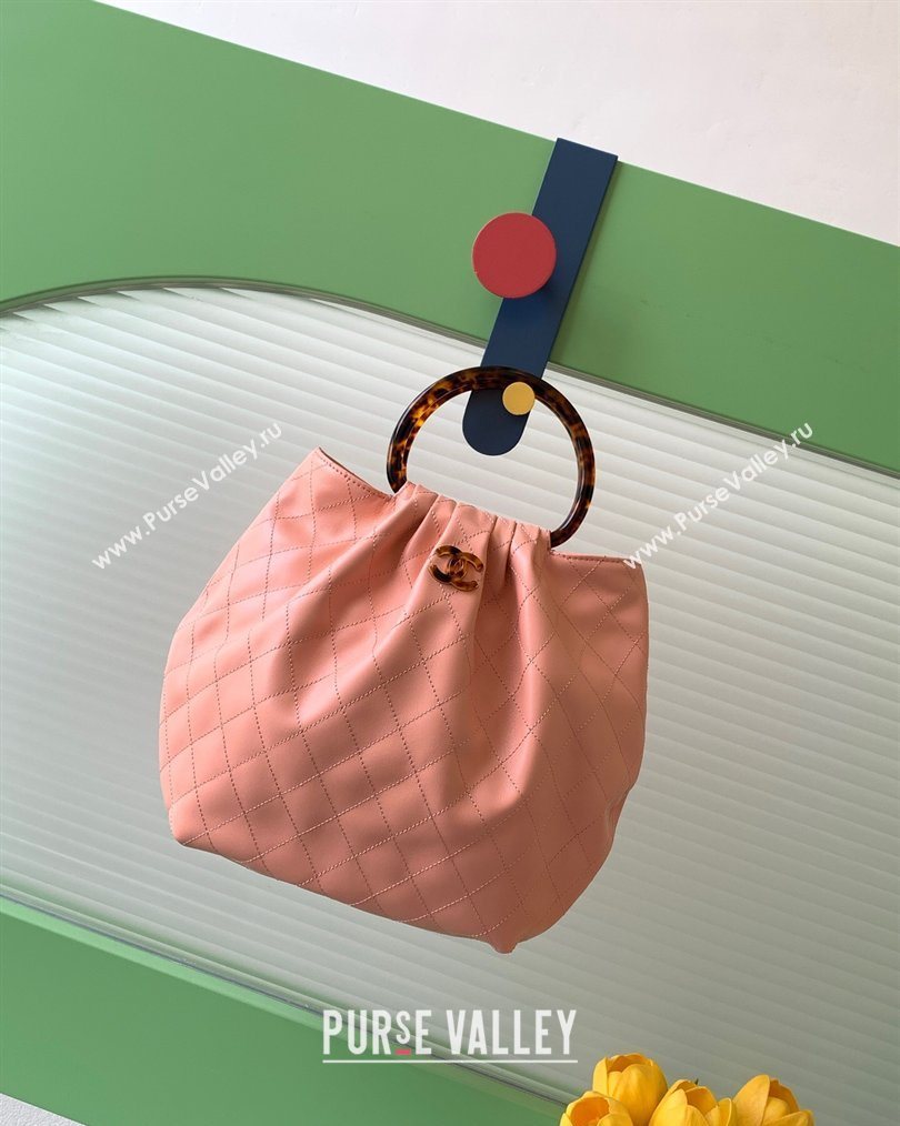 Chanel Calfskin Leather Turtoise-Shell Effect Top Handle Hobo Bag Pink 2026 AS6010 (yezi-260203067)
