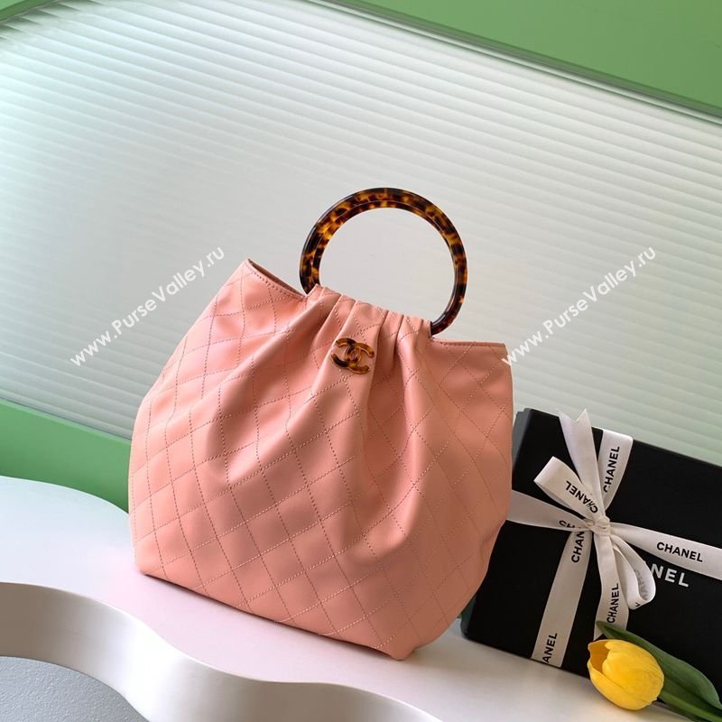 Chanel Calfskin Leather Turtoise-Shell Effect Top Handle Hobo Bag Pink 2026 AS6010 (yezi-260203067)