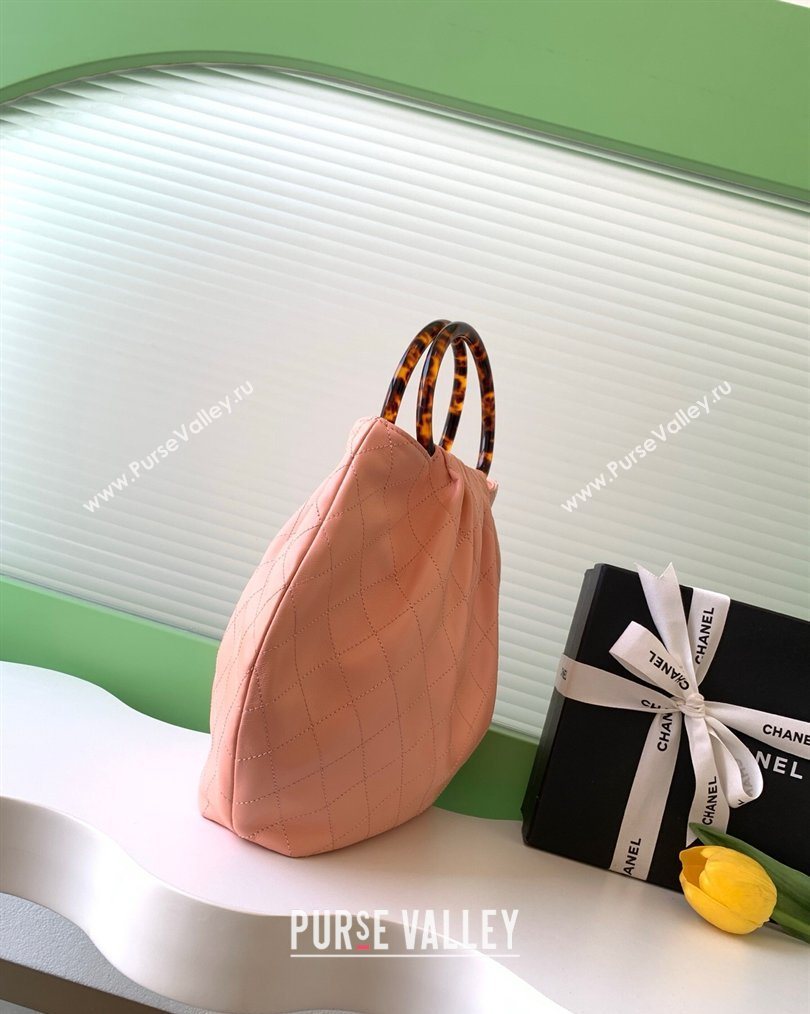 Chanel Calfskin Leather Turtoise-Shell Effect Top Handle Hobo Bag Pink 2026 AS6010 (yezi-260203067)