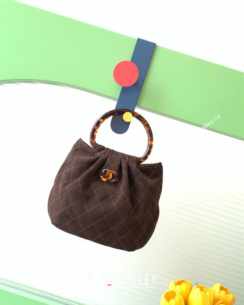 Chanel Suede Turtoise-Shell Effect Top Handle Small Hobo Bag Chocolate 2026 AS6022 (yezi-260203072)