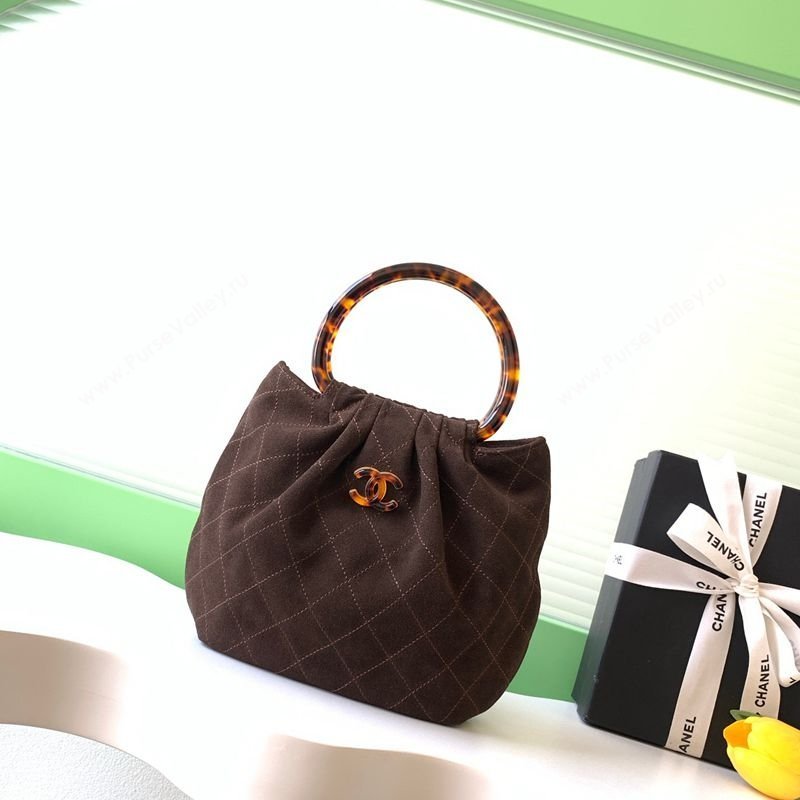 Chanel Suede Turtoise-Shell Effect Top Handle Small Hobo Bag Chocolate 2026 AS6022 (yezi-260203072)