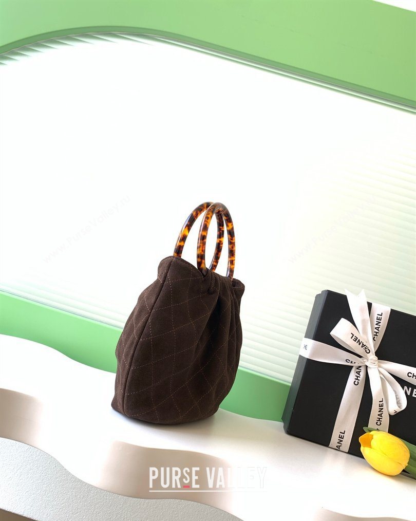 Chanel Suede Turtoise-Shell Effect Top Handle Small Hobo Bag Chocolate 2026 AS6022 (yezi-260203072)