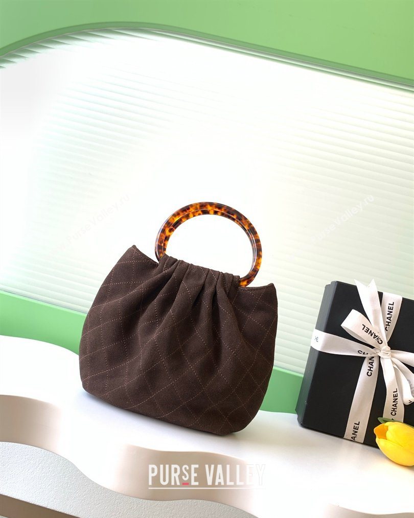 Chanel Suede Turtoise-Shell Effect Top Handle Small Hobo Bag Chocolate 2026 AS6022 (yezi-260203072)