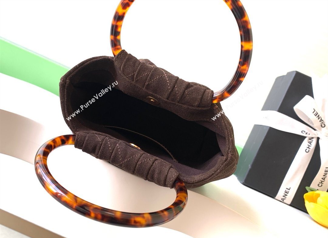 Chanel Suede Turtoise-Shell Effect Top Handle Small Hobo Bag Chocolate 2026 AS6022 (yezi-260203072)