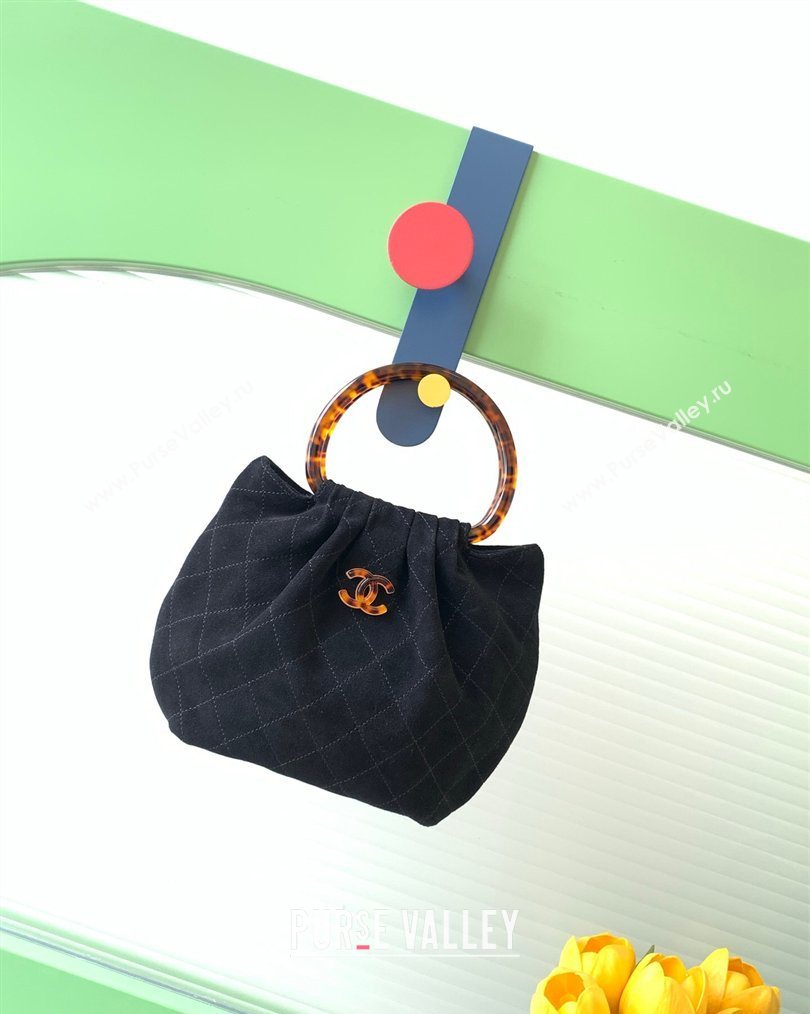 Chanel Suede Turtoise-Shell Effect Top Handle Small Hobo Bag Black 2026 AS6022 (yezi-260203073)