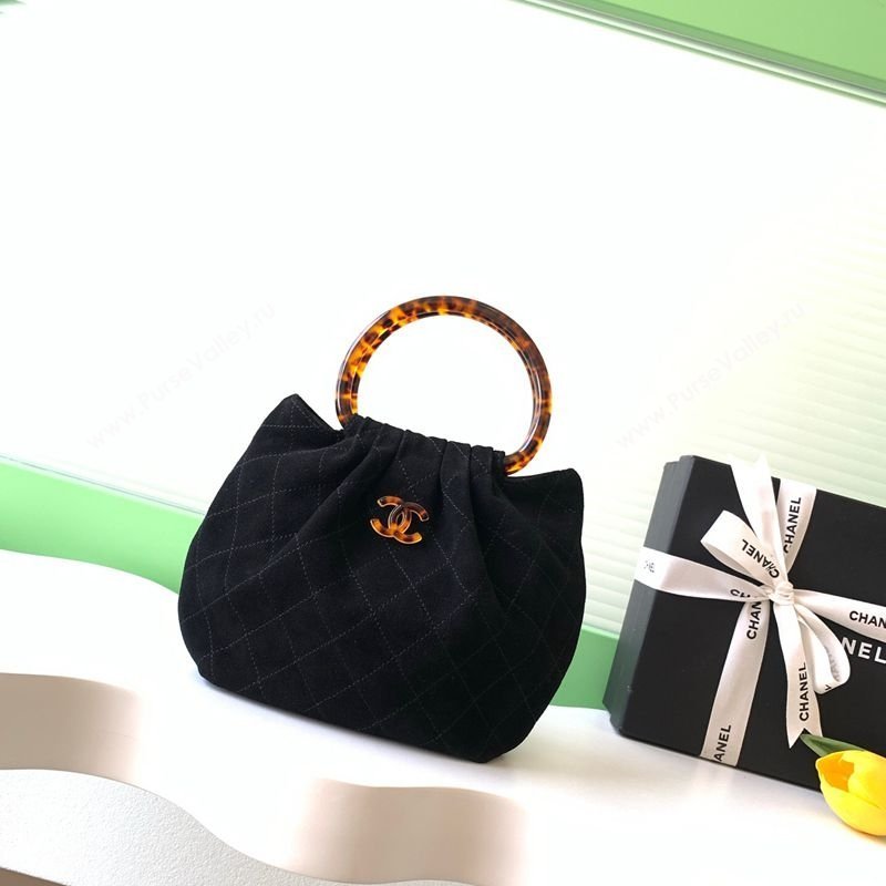 Chanel Suede Turtoise-Shell Effect Top Handle Small Hobo Bag Black 2026 AS6022 (yezi-260203073)