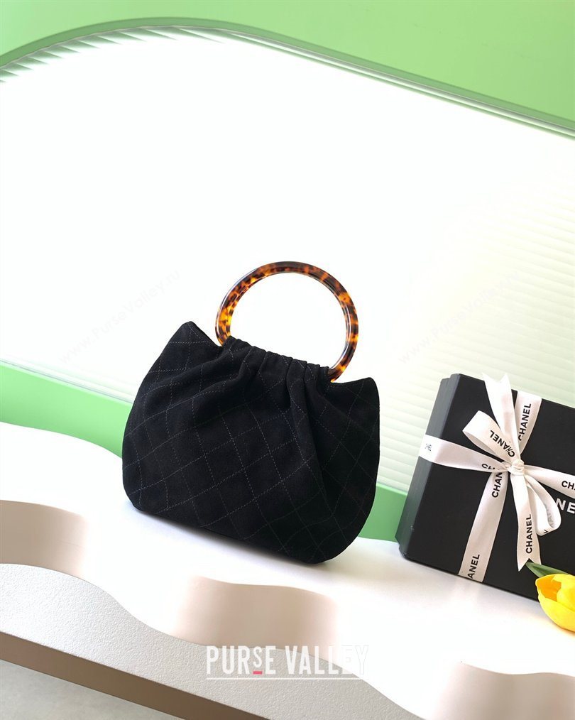 Chanel Suede Turtoise-Shell Effect Top Handle Small Hobo Bag Black 2026 AS6022 (yezi-260203073)
