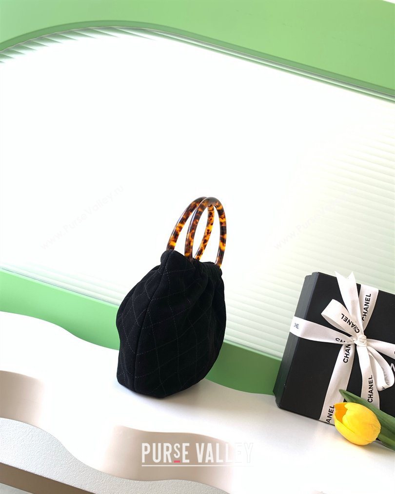 Chanel Suede Turtoise-Shell Effect Top Handle Small Hobo Bag Black 2026 AS6022 (yezi-260203073)