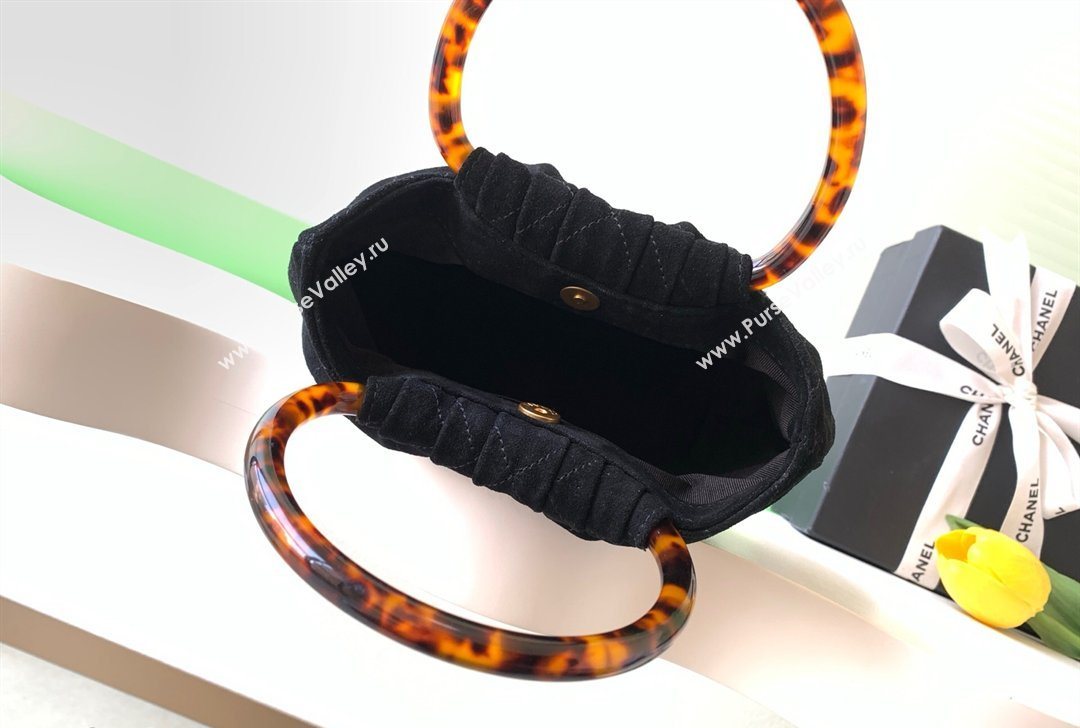 Chanel Suede Turtoise-Shell Effect Top Handle Small Hobo Bag Black 2026 AS6022 (yezi-260203073)