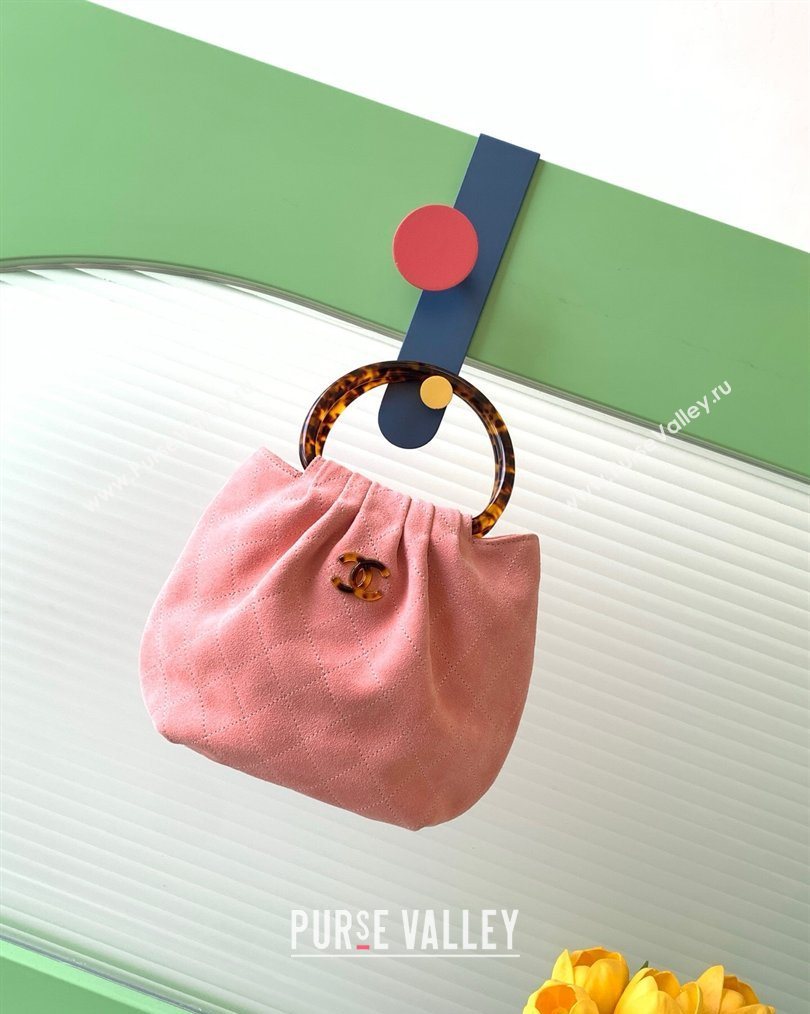 Chanel Suede Turtoise-Shell Effect Top Handle Small Hobo Bag Pink 2026 AS6022 (yezi-260203075)