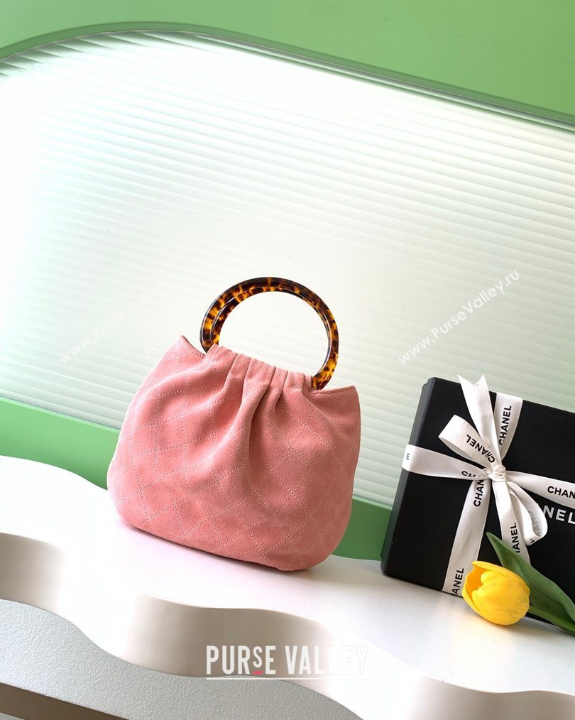 Chanel Suede Turtoise-Shell Effect Top Handle Small Hobo Bag Pink 2026 AS6022 (yezi-260203075)