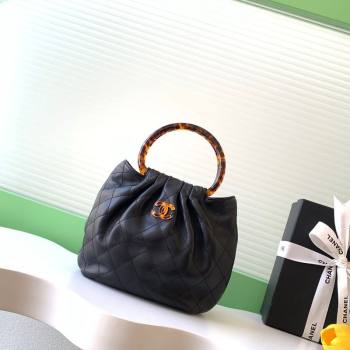 Chanel Calfskin Leather Turtoise-Shell Effect Top Handle Small Hobo Bag Black 2026 AS6022 (yezi-260203068)