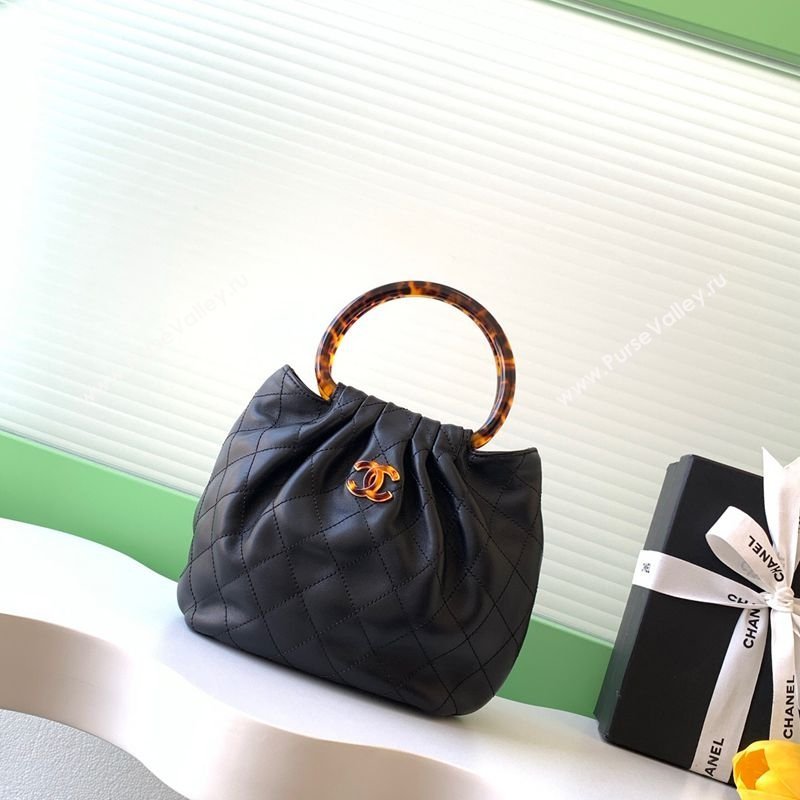Chanel Calfskin Leather Turtoise-Shell Effect Top Handle Small Hobo Bag Black 2026 AS6022 (yezi-260203068)