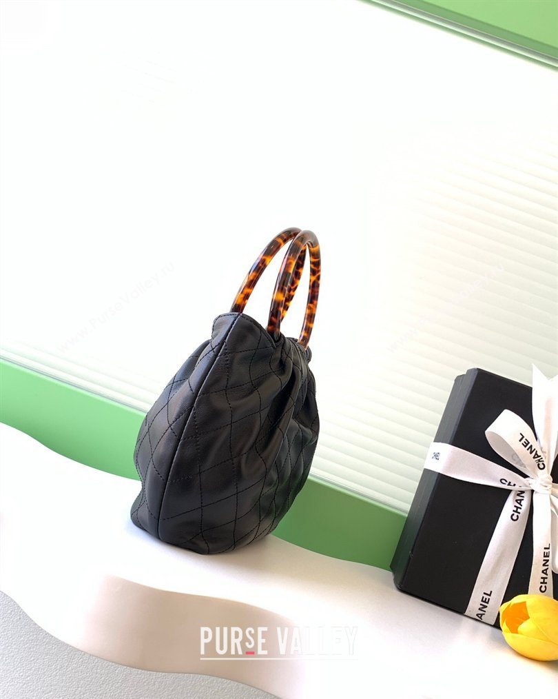 Chanel Calfskin Leather Turtoise-Shell Effect Top Handle Small Hobo Bag Black 2026 AS6022 (yezi-260203068)
