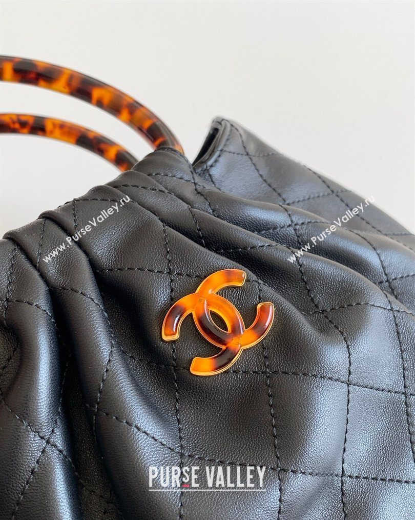 Chanel Calfskin Leather Turtoise-Shell Effect Top Handle Small Hobo Bag Black 2026 AS6022 (yezi-260203068)