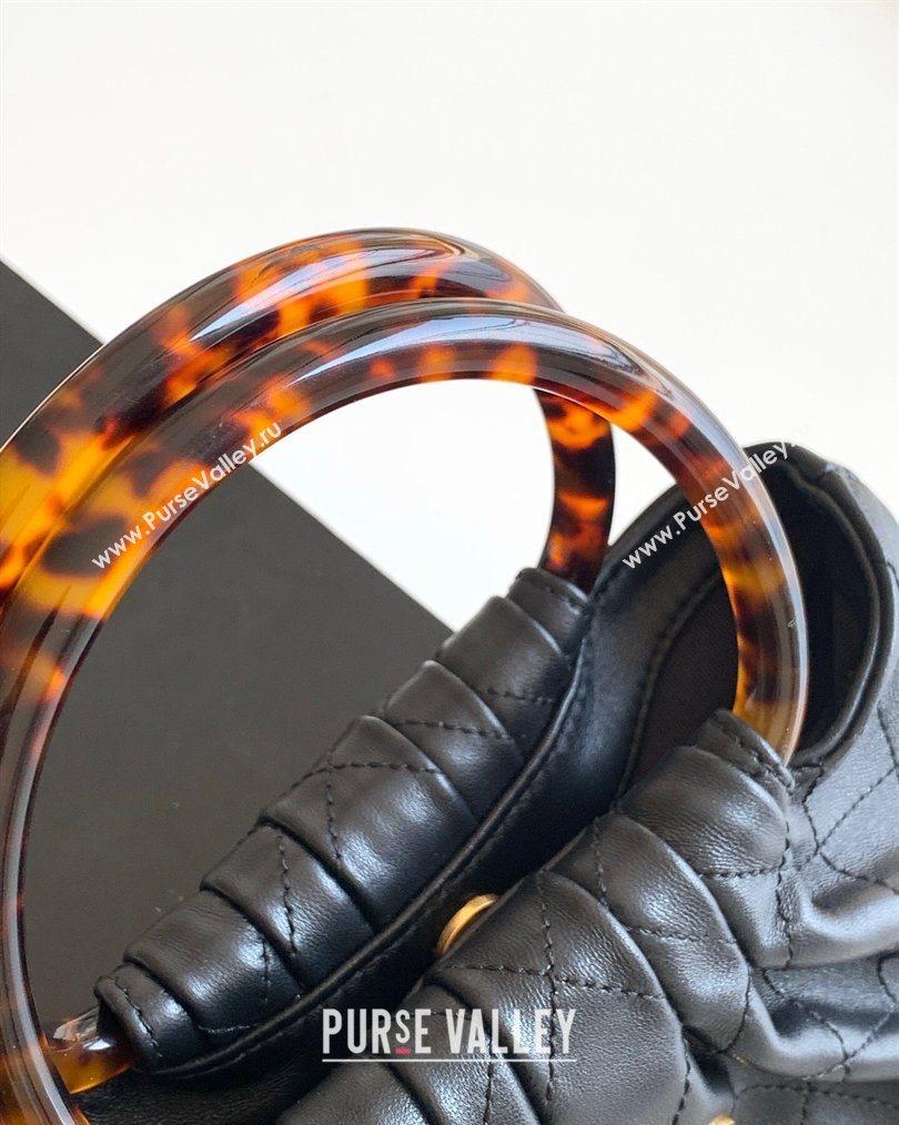 Chanel Calfskin Leather Turtoise-Shell Effect Top Handle Small Hobo Bag Black 2026 AS6022 (yezi-260203068)