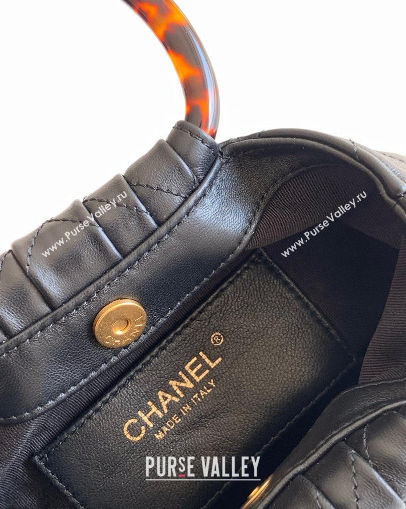 Chanel Calfskin Leather Turtoise-Shell Effect Top Handle Small Hobo Bag Black 2026 AS6022 (yezi-260203068)