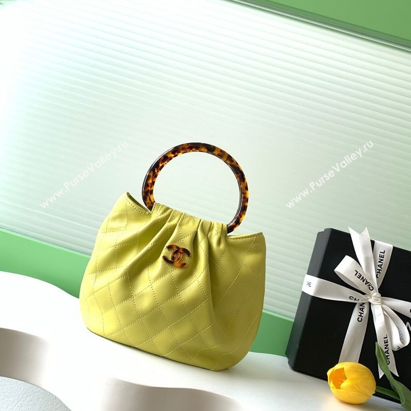 Chanel Calfskin Leather Turtoise-Shell Effect Top Handle Small Hobo Bag Yellow 2026 AS6022 (yezi-260203069)