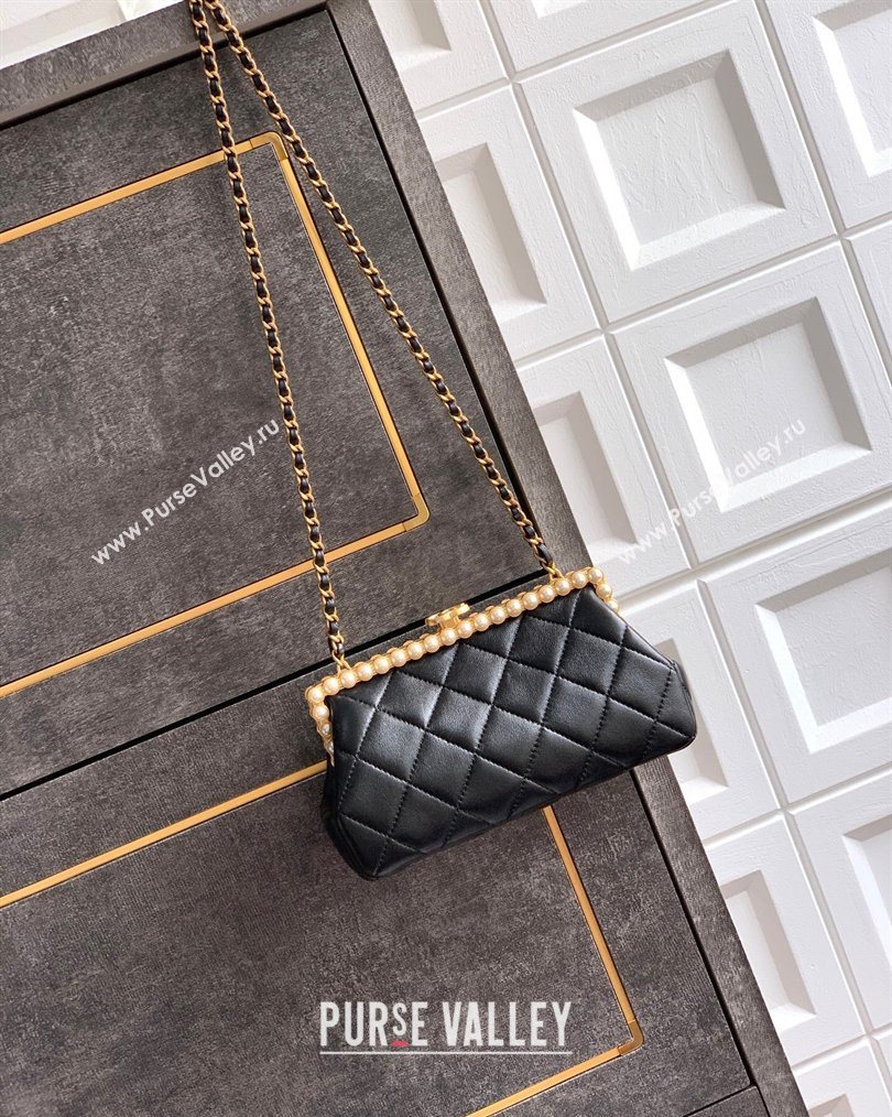 Chanel Lambskin Leather Pearls Clutch with Chain Black 2026 AS5912 (yezi-260203045)