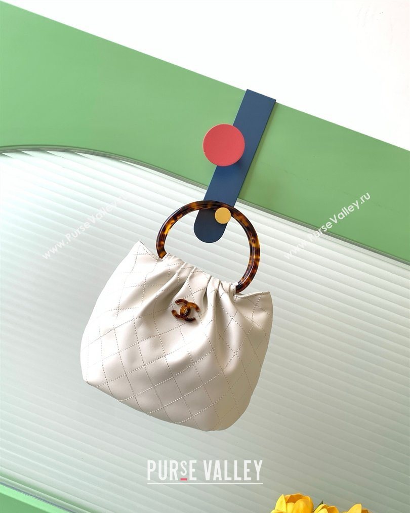 Chanel Calfskin Leather Turtoise-Shell Effect Top Handle Small Hobo Bag White 2026 AS6022 (yezi-260203070)