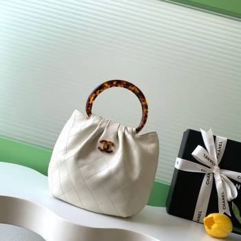 Chanel Calfskin Leather Turtoise-Shell Effect Top Handle Small Hobo Bag White 2026 AS6022 (yezi-260203070)