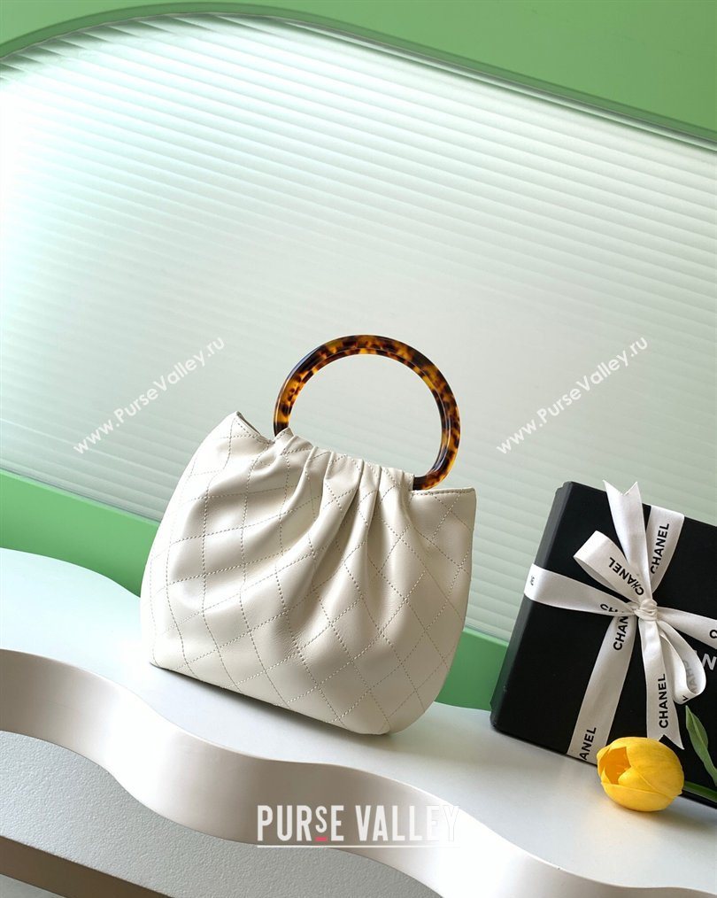 Chanel Calfskin Leather Turtoise-Shell Effect Top Handle Small Hobo Bag White 2026 AS6022 (yezi-260203070)