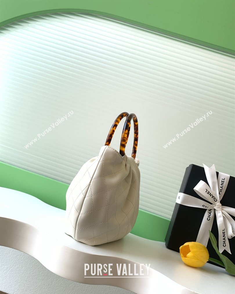 Chanel Calfskin Leather Turtoise-Shell Effect Top Handle Small Hobo Bag White 2026 AS6022 (yezi-260203070)