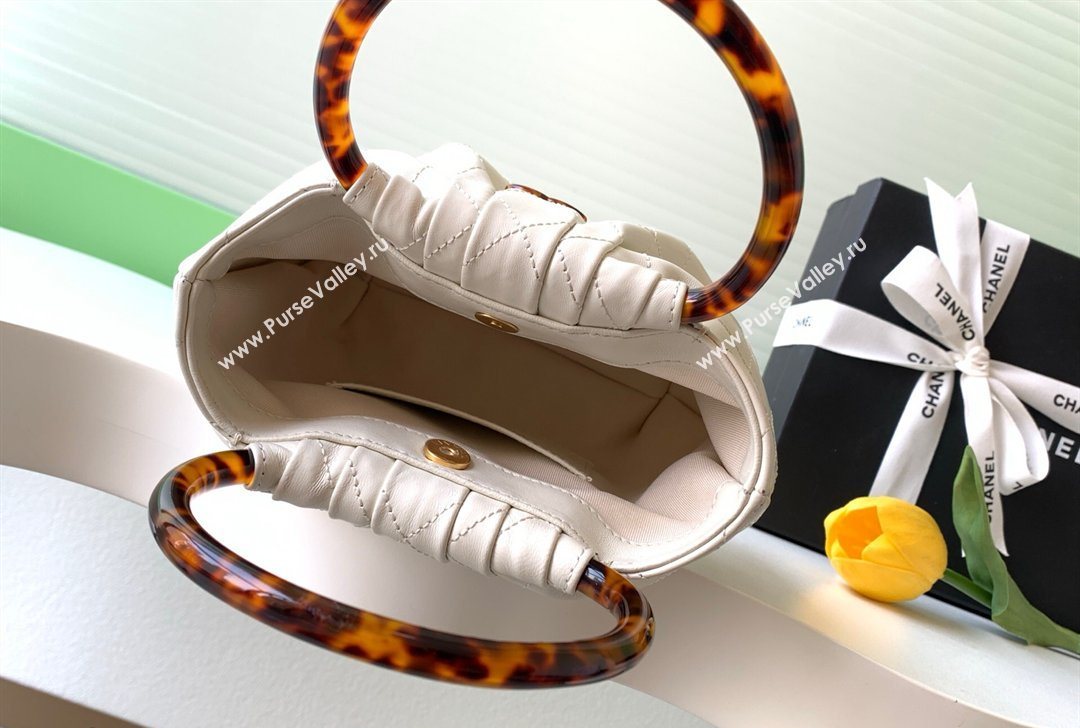 Chanel Calfskin Leather Turtoise-Shell Effect Top Handle Small Hobo Bag White 2026 AS6022 (yezi-260203070)