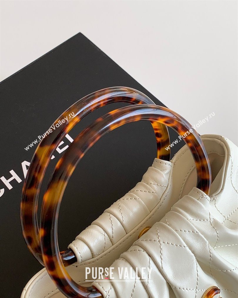 Chanel Calfskin Leather Turtoise-Shell Effect Top Handle Small Hobo Bag White 2026 AS6022 (yezi-260203070)