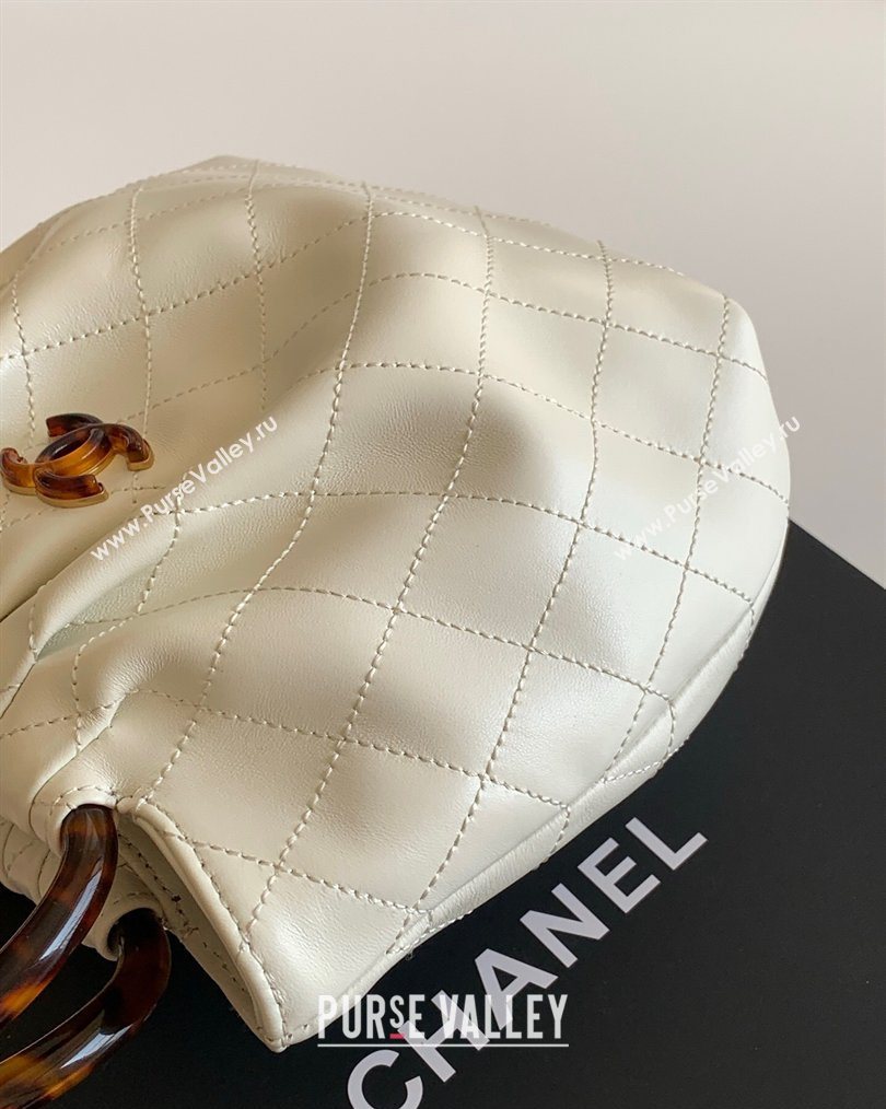 Chanel Calfskin Leather Turtoise-Shell Effect Top Handle Small Hobo Bag White 2026 AS6022 (yezi-260203070)