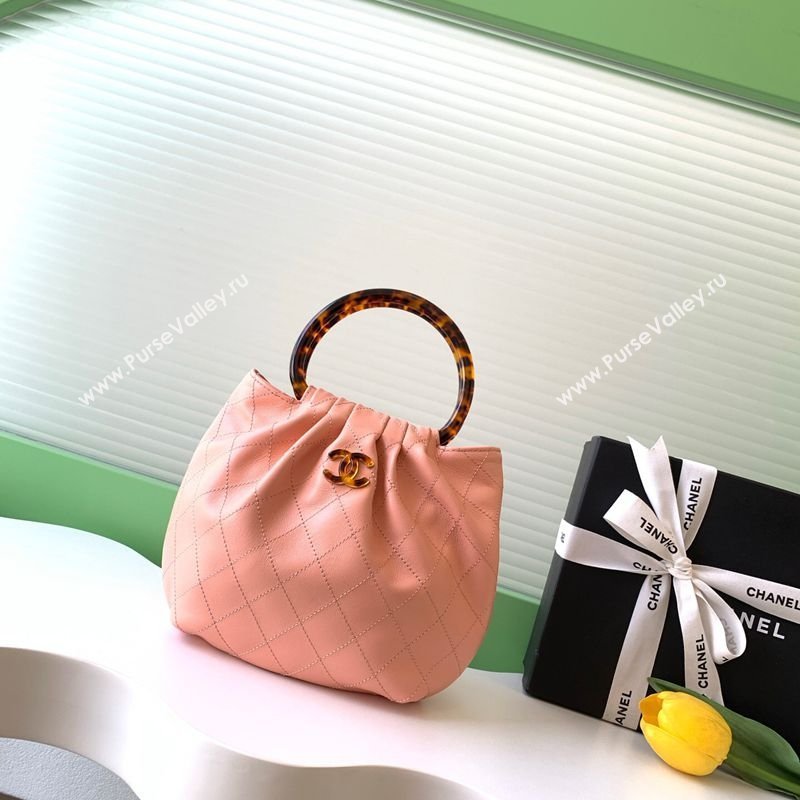 Chanel Calfskin Leather Turtoise-Shell Effect Top Handle Small Hobo Bag Pink 2026 AS6022 (yezi-260203071)