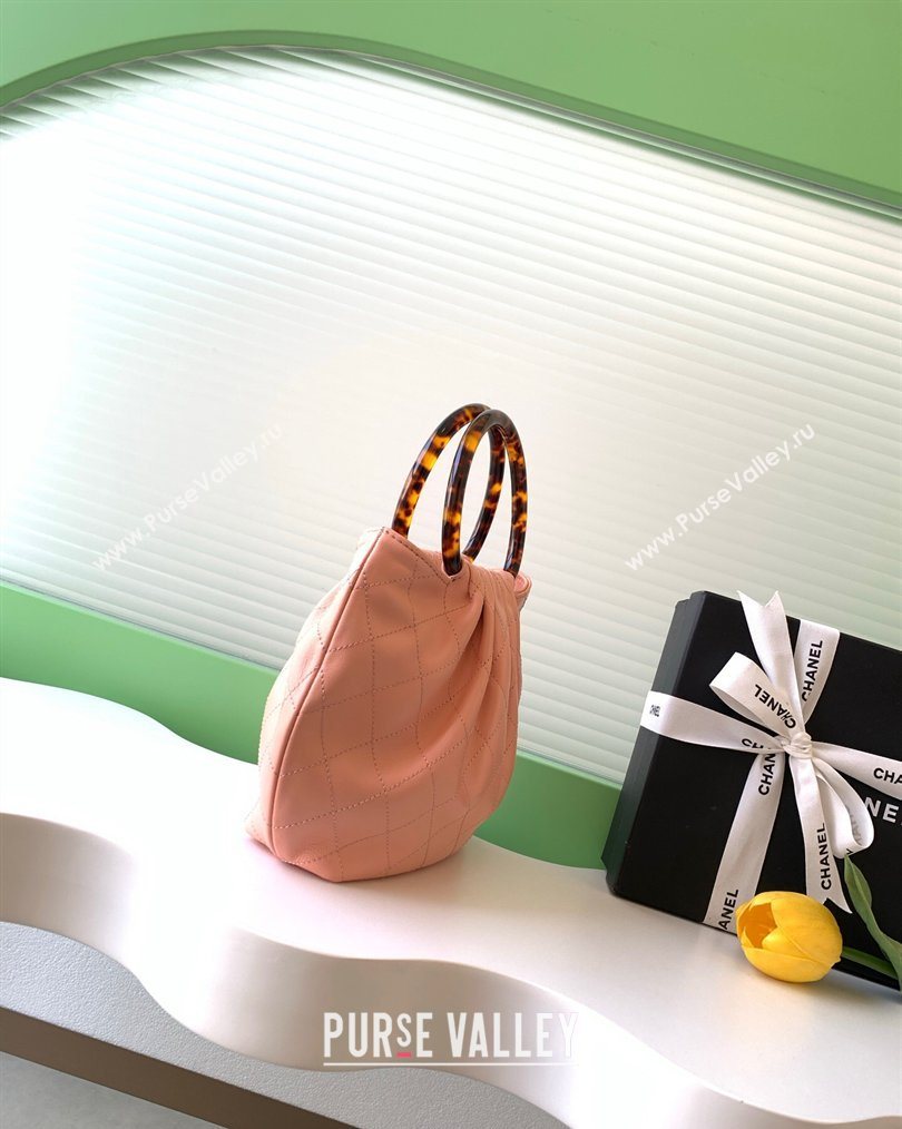 Chanel Calfskin Leather Turtoise-Shell Effect Top Handle Small Hobo Bag Pink 2026 AS6022 (yezi-260203071)