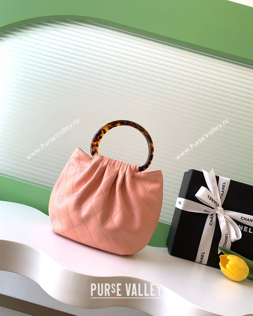 Chanel Calfskin Leather Turtoise-Shell Effect Top Handle Small Hobo Bag Pink 2026 AS6022 (yezi-260203071)
