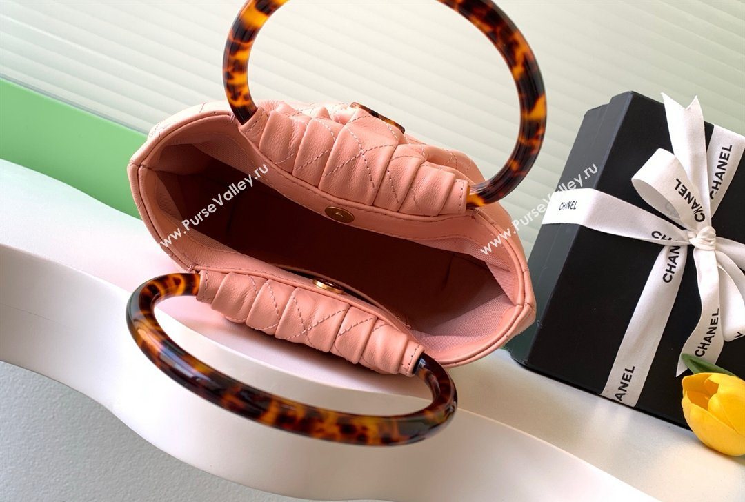 Chanel Calfskin Leather Turtoise-Shell Effect Top Handle Small Hobo Bag Pink 2026 AS6022 (yezi-260203071)