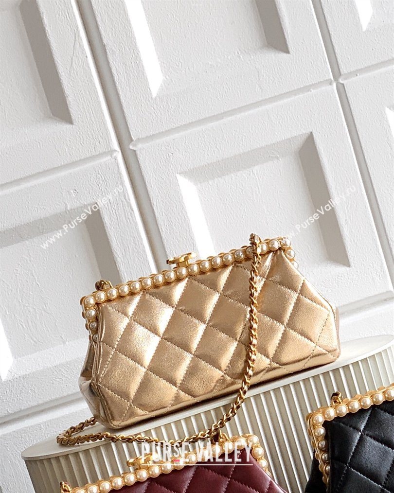 Chanel Lambskin Leather Pearls Clutch with Chain Gold 2026 AS5912 (yezi-260203048)
