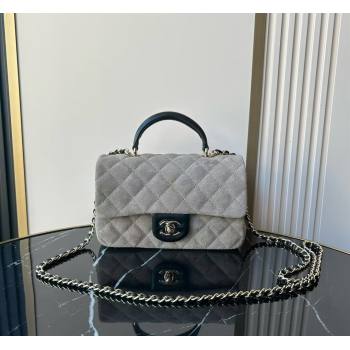 Chanel Suede Calfskin Leather Mini Classic Flap Handbag With Top Handle Grey 2026 AS2431 (yezi-260204002)