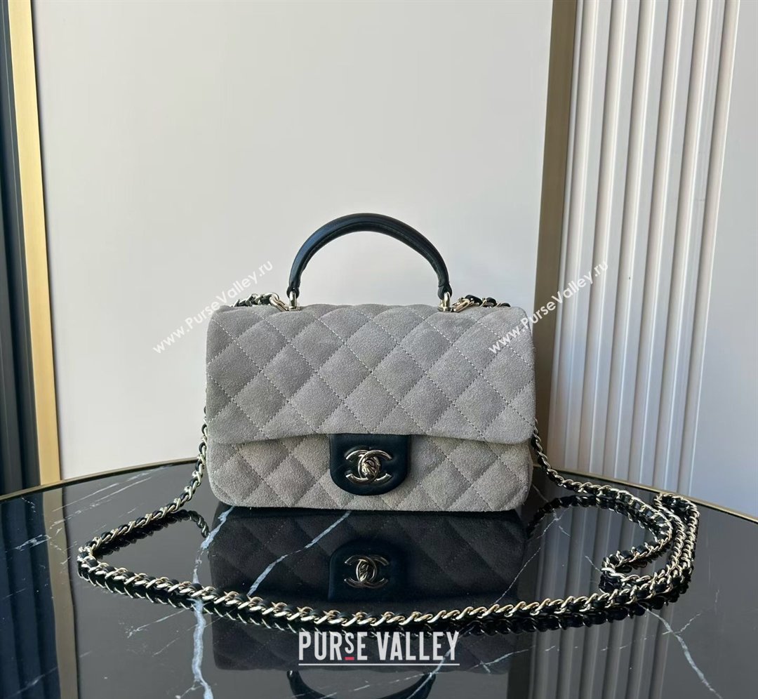 Chanel Suede Calfskin Leather Mini Classic Flap Handbag With Top Handle Grey 2026 AS2431 (yezi-260204002)