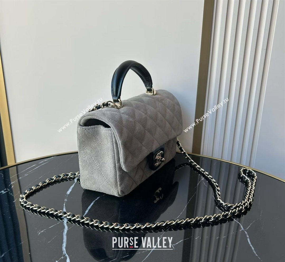 Chanel Suede Calfskin Leather Mini Classic Flap Handbag With Top Handle Grey 2026 AS2431 (yezi-260204002)