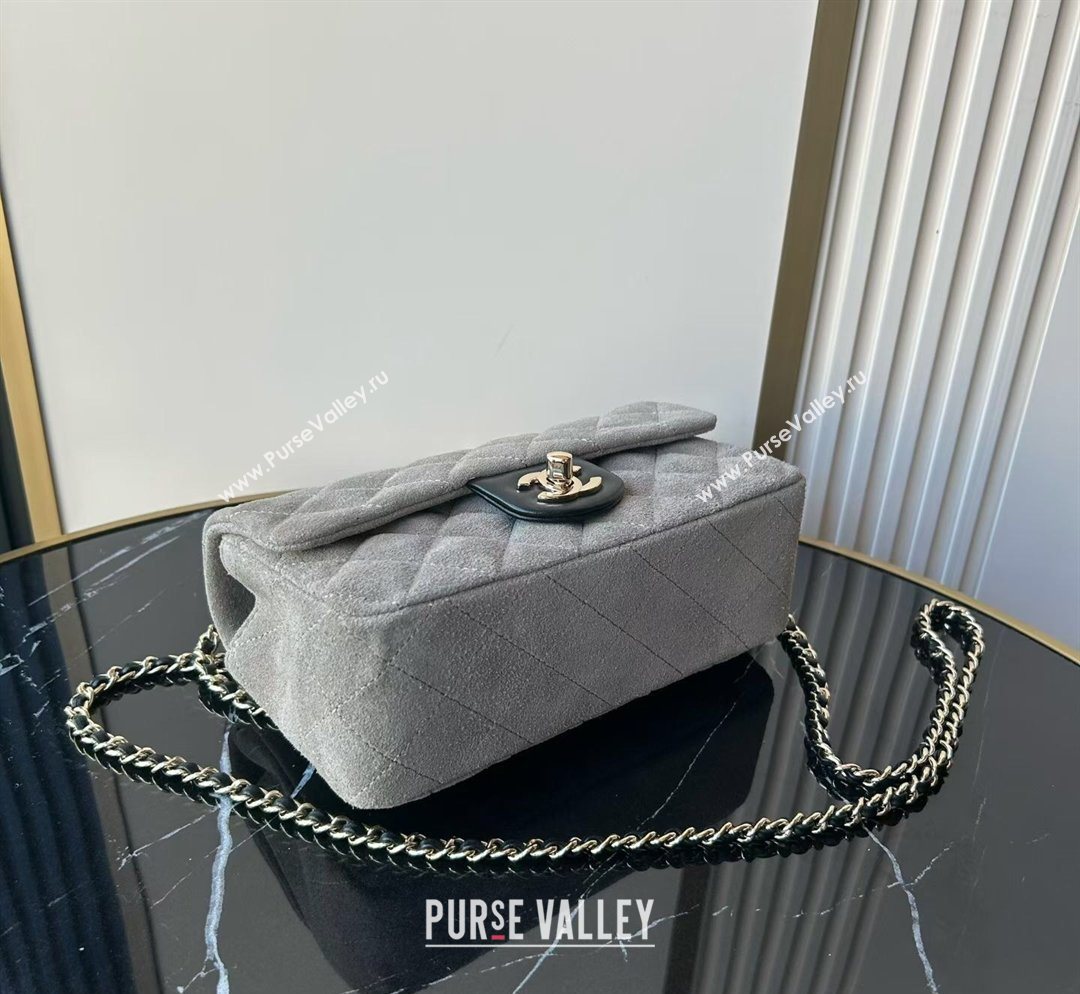 Chanel Suede Calfskin Leather Mini Classic Flap Handbag With Top Handle Grey 2026 AS2431 (yezi-260204002)