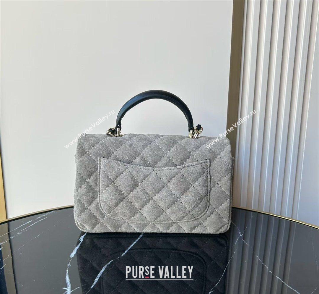 Chanel Suede Calfskin Leather Mini Classic Flap Handbag With Top Handle Grey 2026 AS2431 (yezi-260204002)
