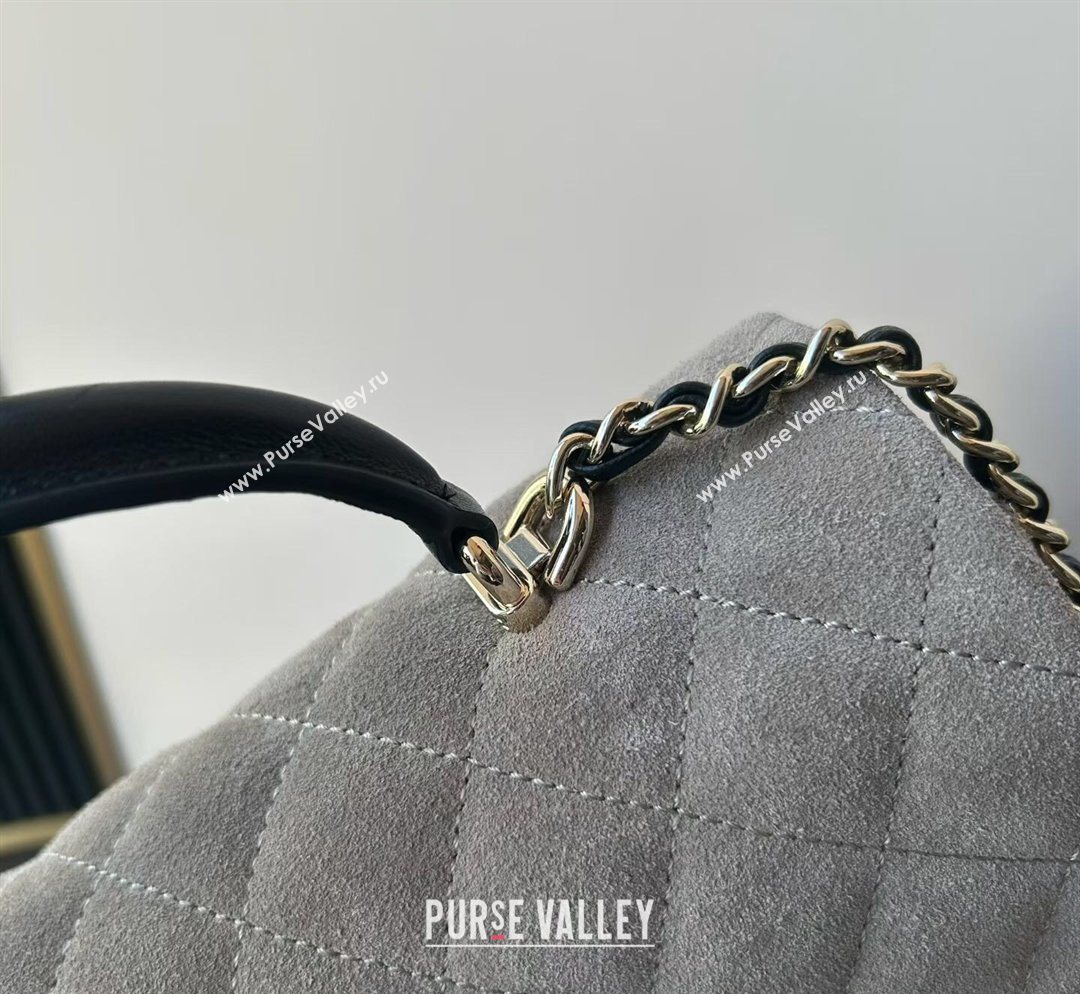 Chanel Suede Calfskin Leather Mini Classic Flap Handbag With Top Handle Grey 2026 AS2431 (yezi-260204002)