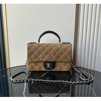 Chanel Suede Calfskin Leather Mini Classic Flap Handbag With Top Handle Brown 2026 AS2431 (yezi-260204003)
