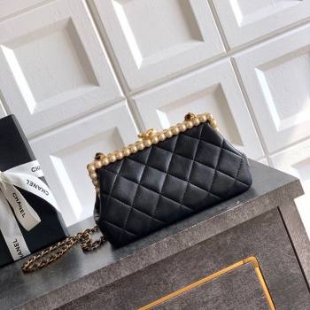 Chanel Lambskin Leather Pearls Clutch with Chain Black 2026 AS5912 (yezi-260203045)