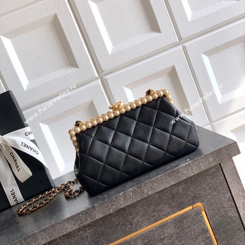 Chanel Lambskin Leather Pearls Clutch with Chain Black 2026 AS5912 (yezi-260203045)