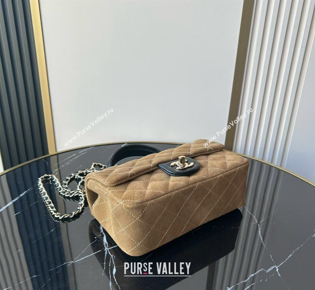 Chanel Suede Calfskin Leather Mini Classic Flap Handbag With Top Handle Brown 2026 AS2431 (yezi-260204003)