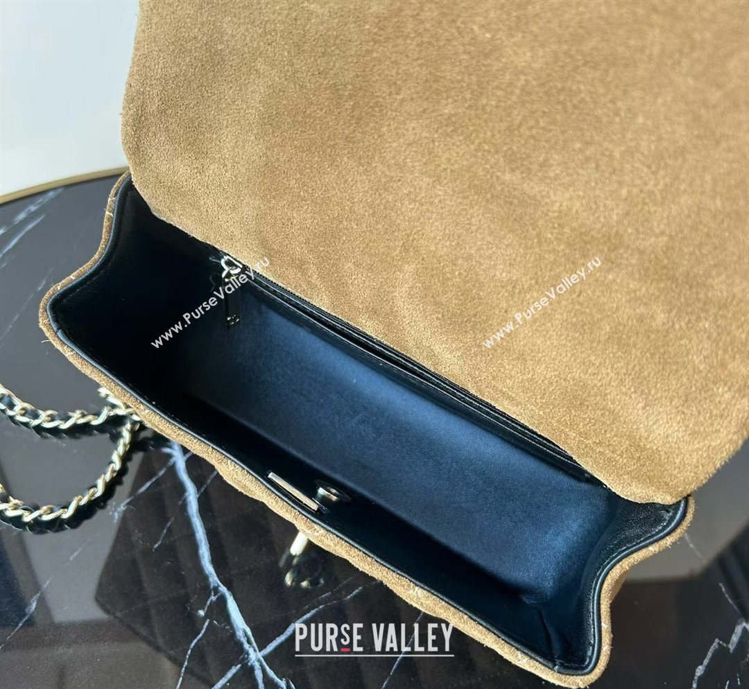 Chanel Suede Calfskin Leather Mini Classic Flap Handbag With Top Handle Brown 2026 AS2431 (yezi-260204003)