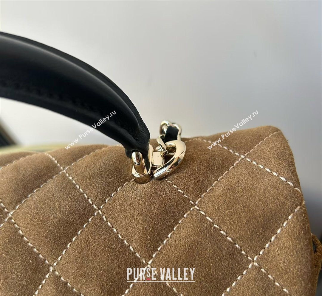 Chanel Suede Calfskin Leather Mini Classic Flap Handbag With Top Handle Brown 2026 AS2431 (yezi-260204003)