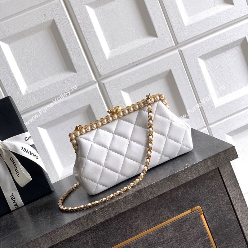 Chanel Lambskin Leather Pearls Clutch with Chain White 2026 AS5912 (yezi-260203049)