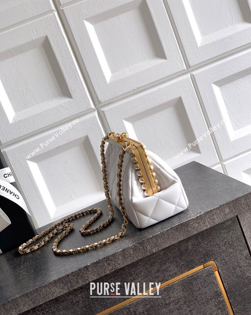 Chanel Lambskin Leather Pearls Clutch with Chain White 2026 AS5912 (yezi-260203049)